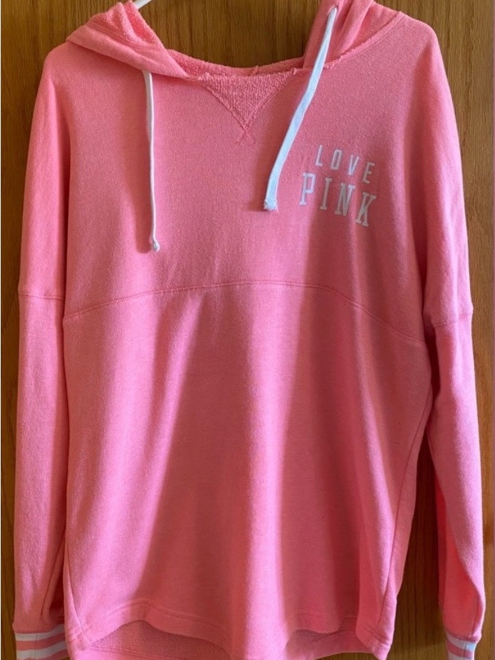 PINK Victoria's Secret Baby Pink Hooded Pullover White Accents Great Condition